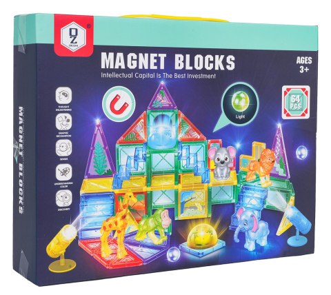 Zestaw Klocków Magnetycznych 3D ZOO 64el.