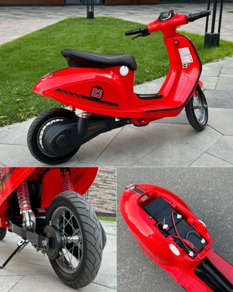 Motorek Skuter na akumulator 24V10Ah o mocy 350W + pompowane koła Retro 23 Czerwony