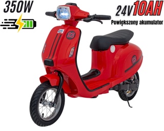 Motorek Skuter na akumulator 24V10Ah o mocy 350W + pompowane koła Retro 23 Czerwony