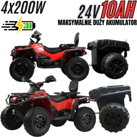 Duży Quad na akumulator + PRZYCZEPA Can Am Outlander 4x200W 24V ATV Czerwony