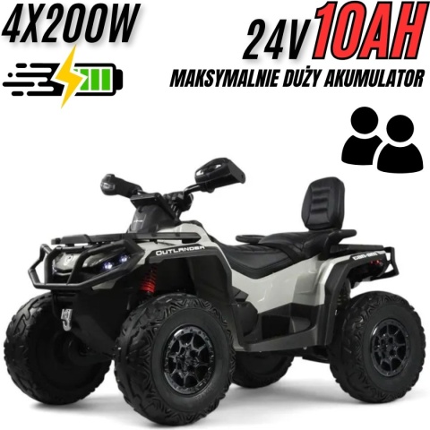 Duży Quad na akumulator + PRZYCZEPA Can Am Outlander 4x200W 24V ATV Szary