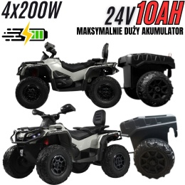 Duży Quad na akumulator + PRZYCZEPA Can Am Outlander 4x200W 24V ATV Szary