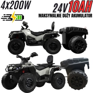 Duży Quad na akumulator + PRZYCZEPA Can Am Outlander 4x200W 24V ATV Szary