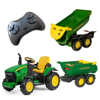 Traktorek JOHN DEERE z przyczepką HALF PIPE na akumulator + PILOT Peg Perego