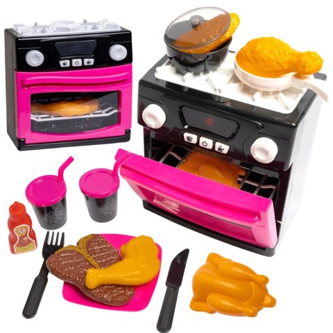 Kuchenka Zabawkowa Z Piekarnikiem Jedzenie Światła Dźwięki Różowa