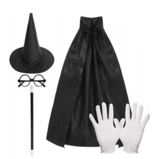 Strój Peleryna Czarna Kapelusz Okulary 90cm