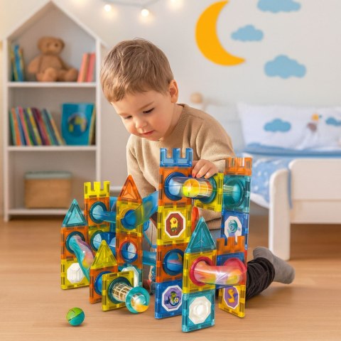 Zestaw Klocki Magnetyczne Konstrukcyjne Tor Kulkowy Kolorowe 98 el.