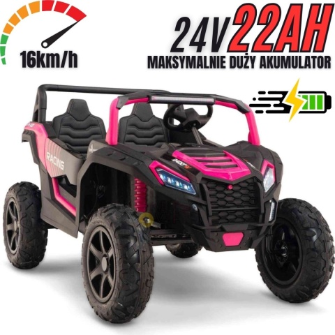Buggy ATV Strong Racing dla 2 dzieci Różowy + Silnik bezszczotkowy + Pompowane koła + POWIĘKSZONY AKUMULATOR 24V 20AH
