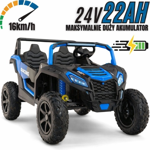 Buggy ATV Strong Racing dla 2 dzieci Niebieski + Silnik bezszczotkowy + Pompowane koła + POWIĘKSZONY AKUMULATOR 24V 20AH