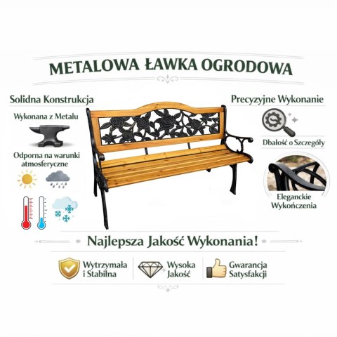 ŁAWKA OGRODOWA DREWNIANA METALOWA ŁAWECZKA PARKOWA CMENTARNA Z OPARCIEM