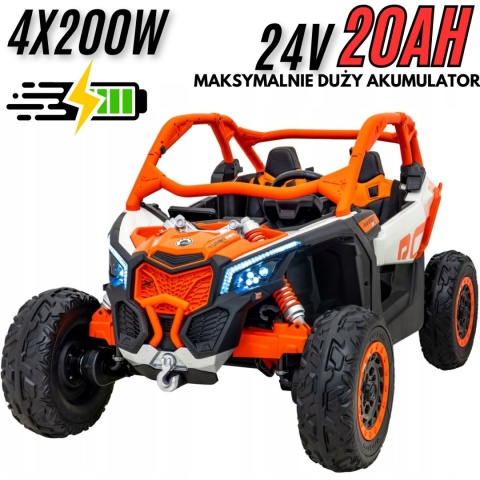 Pojazd Buggy CAN-AM Maverick 3 Turbo RR Pomarańczowy 4x200W 24V20Ah DK-CA001 - POWIĘKSZONY AKUMULATOR