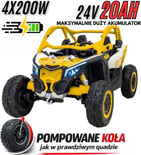 Buggy CAN-AM Maverick 3 DELUXE + Pompowane KOŁA auto na akumulator Zółty 4x200W 24V DK-CA001