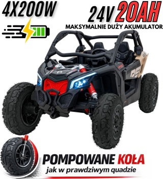 Buggy CAN-AM Maverick 3 DELUXE + Pompowane KOŁA auto na akumulator Czarny 4x200W 24V DK-CA001
