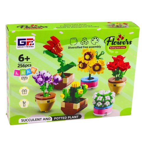 Klocki Konstrukcyjne Kwiaty Roślinki w Doniczkach 6 Sztuk 256 el.