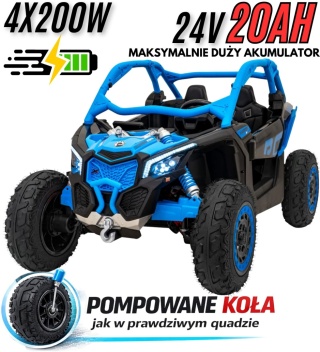 Buggy CAN-AM Maverick 3 DELUXE + Pompowane KOŁA auto na akumulator Niebieski 4x200W 24V DK-CA001