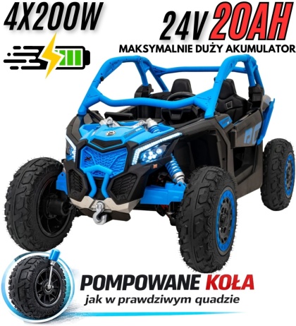 Buggy CAN-AM Maverick 3 DELUXE + Pompowane KOŁA auto na akumulator Niebieski 4x200W 24V DK-CA001