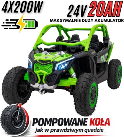 Buggy CAN-AM Maverick 3 DELUXE + Pompowane KOŁA auto na akumulator Zielony 4x200W 24V DK-CA001