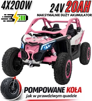 Pojazd Buggy CAN-AM Maverick DELUXE + POMPOWANE KOŁA 4x200W 2x24V10Ah Różowy