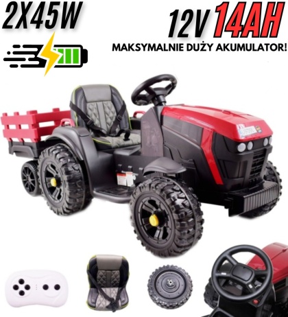 WIELKI TRAKTOR NA AKUMULATOR Z PRZYCZEPĄ, MIĘKKIE KOŁA, MIĘKKIE SIEDZENIE/BDM0925 + POWIĘKSZONY AKUMULATOR