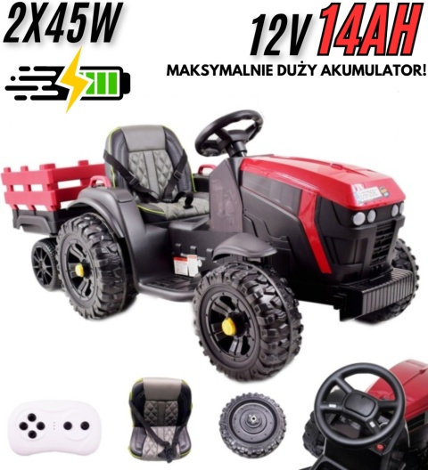 WIELKI TRAKTOR NA AKUMULATOR Z PRZYCZEPĄ, MIĘKKIE KOŁA, MIĘKKIE SIEDZENIE/BDM0925 + POWIĘKSZONY AKUMULATOR