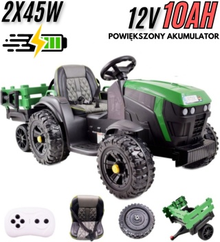 WIELKI TRAKTOR NA AKUMULATOR Z PRZYCZEPĄ, MIĘKKIE KOŁA, MIĘKKIE SIEDZENIE/BDM0925