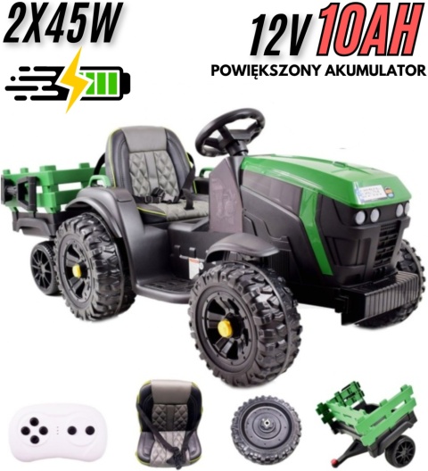 WIELKI TRAKTOR NA AKUMULATOR Z PRZYCZEPĄ, MIĘKKIE KOŁA, MIĘKKIE SIEDZENIE/BDM0925