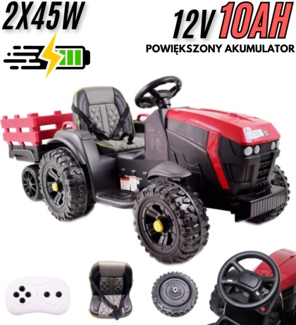 WIELKI TRAKTOR NA AKUMULATOR Z PRZYCZEPĄ, MIĘKKIE KOŁA, MIĘKKIE SIEDZENIE/BDM0925