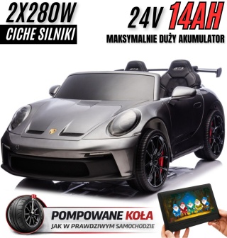 Auto na akumulator Porsche 911 GT3 560W 24V14AH STRONG + PANEL MP4 SREBRNY LAKIER