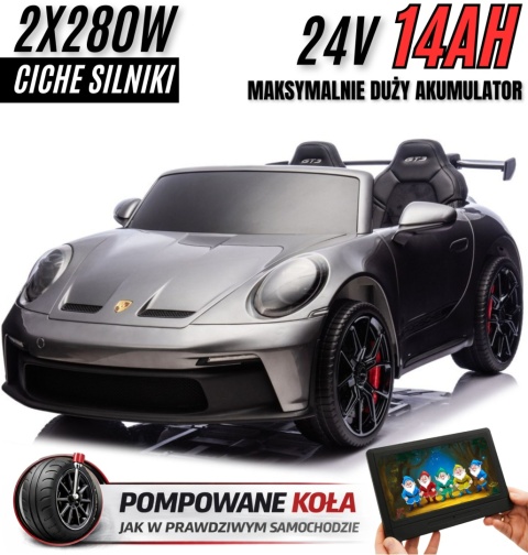 Auto na akumulator Porsche 911 GT3 560W 24V14AH STRONG + PANEL MP4 SREBRNY LAKIER