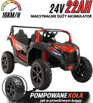 Buggy ATV Strong Racing dla 2 dzieci Czerwony + Silnik bezszczotkowy + Pompowane koła + POWIĘKSZONY AKUMULATOR 24V 22AH