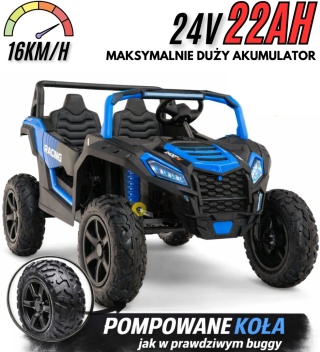 Buggy ATV Strong Racing dla 2 dzieci Niebieski + Silnik bezszczotkowy + Pompowane koła + POWIĘKSZONY AKUMULATOR 24V 20AH