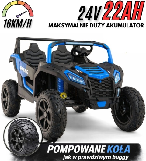 Buggy ATV Strong Racing dla 2 dzieci Niebieski + Silnik bezszczotkowy + Pompowane koła + POWIĘKSZONY AKUMULATOR 24V 20AH