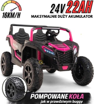 Buggy ATV Strong Racing dla 2 dzieci Różowy + Silnik bezszczotkowy + Pompowane koła + POWIĘKSZONY AKUMULATOR 24V 20AH