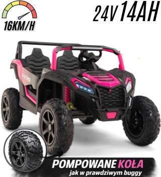 Buggy ATV Strong Racing dla 2 dzieci Różowy + Silnik bezszczotkowy + Pompowane koła