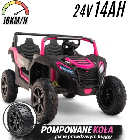 Buggy ATV Strong Racing dla 2 dzieci Różowy + Silnik bezszczotkowy + Pompowane koła