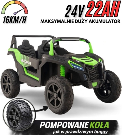 Buggy ATV Strong Racing dla 2 dzieci Zielony + Silnik bezszczotkowy + Pompowane koła + Audio LED ZIELONY 24V 22Ah