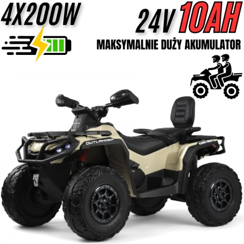 Duży Quad Can Am Outlander ATV 4x200W 24V10Ah Khaki - POWIĘKSZONY AKUMULATOR!