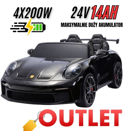 OUTLET Auto na akumulator Porsche 911 GT3 24V 14Ah Czarny Lakierowany+ 4x200W MOCY + PILOT