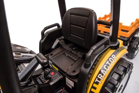 OUTLET Wielki traktor na akumulator TITAN 24V 2x200W z przyczepką łyżką + kabina żółty