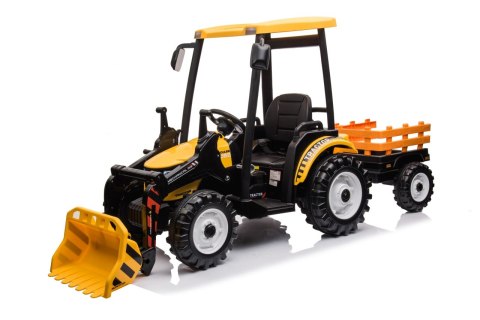 OUTLET Wielki traktor na akumulator TITAN 24V 2x200W z przyczepką łyżką + kabina żółty