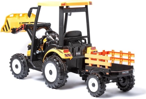 OUTLET Wielki traktor na akumulator TITAN 24V 2x200W z przyczepką łyżką + kabina żółty