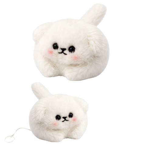 Pluszowy Biały Piesek z Kręcącym Ogonkiem Dźwięki Piszczenia Brelok 9 cm