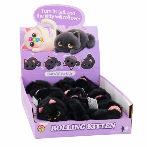 Pluszowy Czarny Kotek z Kręcącym Ogonkiem Dźwięki Piszczenia Brelok 9 cm