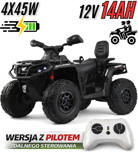 Quad Can Am Outlander 4x4 na akumulator 12V 14Ah + PILOT Czarny