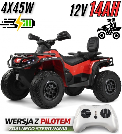 Quad Can Am Outlander 4x4 na akumulator 12V 14Ah + PILOT Czerwony