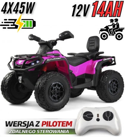 Quad Can Am Outlander 4x4 na akumulator 12V 14Ah + PILOT Różowy