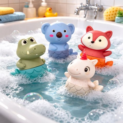 Zestaw Zabawki Do Kąpieli Zwierzątka Syrenki Gumowe 4 szt.