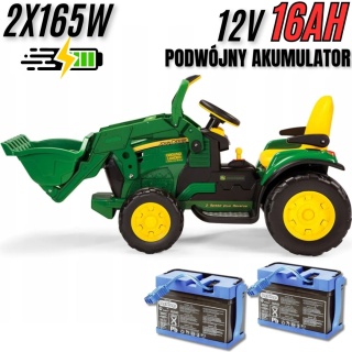 Koparka John Deere + PODWÓJNY AKUMULATOR Peg Perego z łyżką