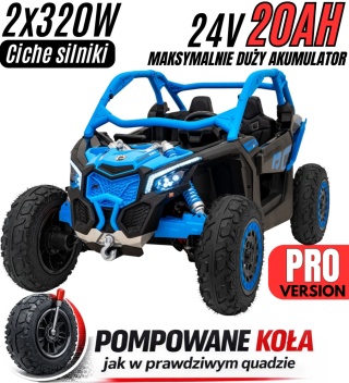 Buggy CAN-AM Maverick 3 PRO + Pompowane KOŁA auto na akumulator Niebieski 2x320W 24V DK-CA001