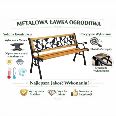 ŁAWKA OGRODOWA DREWNIANA METALOWA ŁAWECZKA PARKOWA CMENTARNA Z OPARCIEM